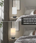 Three Color Temperature USB Table Lamp For Bedroom And Desk, Nightstand Light With USB Port, shown in warm and cool settings.