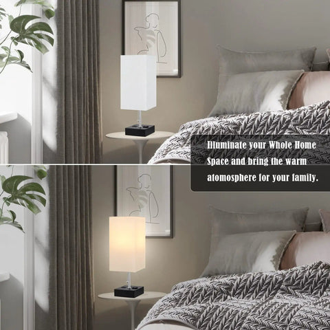 Three Color Temperature USB Table Lamp For Bedroom And Desk, Nightstand Light With USB Port, shown in warm and cool settings.