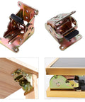 Heavy Duty Folding Table Leg Brackets 4 Pack Built Like A Tank Self Locking Hinge Hardware image showcasing two steel brackets with rubber grips.