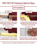 Step-by-step installation of 80 Foot Plug In Pipe Heating Cable Kit For Freeze Protection With Built In Thermostat 560 Watt Heat Tape