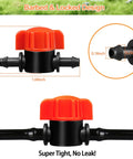 Close-up of Drip Irrigation Barbed Locking Switch Valves Kit, 35 Pieces For Quarter Inch Drip Tubing, showing valve dimensions.
