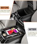 All In One Center Console Organizer For Kia Telluride 2020 To 2026 keeps small items organized in black armrest tray with storage