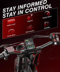 Display panel and handlebars of Electric Dirt Bike With 5500W Peak Motor 40 MPH Top Speed 48V 30Ah Battery Hydraulic Brakes