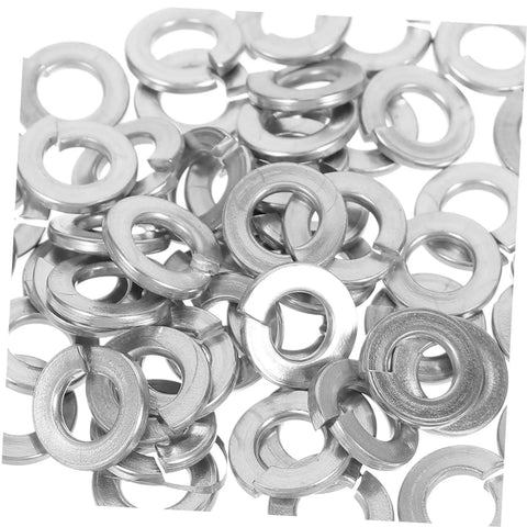 100 Pcs Stainless Steel Split Design Spring Washers Lock Washers Kit For Repairs With Heavy Duty Anti Loosening, Surface Protection, And High Strength Fasteners Set For Home, Garage, Auto, And DIY Equipment Projects; stainless split lock washers close-up