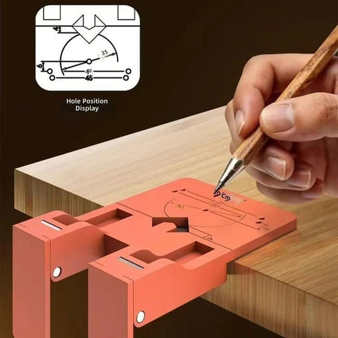 Cabinet Door Hinge Spacer 2.6mm Alignment Tool With Twist Drill Bit for precise positioning on wooden cabinet edge, with diagram.