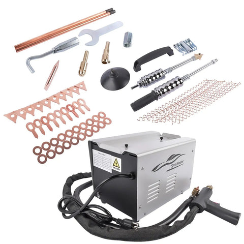 Pro Stud Welder Dent Repair Kit For Auto Body Dents 110V 3000W 3800A Spot Weld Puller shown with accessories