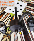 Close-up of Tiffany Style Stained Glass Pendant Light Fixture, 16 Inch Wide Hanging Lamp With Two Lights, showing E26 sockets