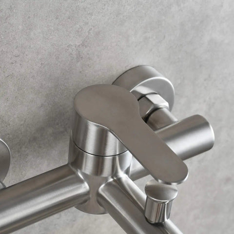 Stainless Steel Wall Mounted Tub Faucet With Brushed Nickel Finish Single Lever Shower Tap Ceramic Cartridge Built In Aerator