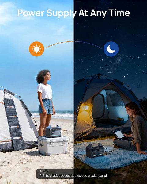 Portable Power Station 288Wh LiFePO4 Battery With 350W Continuous Output And 600W Peak used for day and night camping
