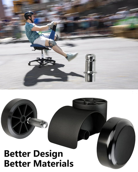 Grykot office chair casters, 5-pack, black 2-inch heavy-duty chair wheels with metal stems for hardwood and carpet