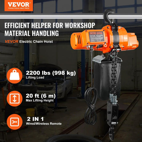 VEVOR electric chain hoist, orange, 2200 lb capacity, overhead crane with remote control