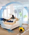 Beast Mode Heavy Duty Portable Air Mover 600 CFM One Fifth HP Motor And 3 Speeds in a living room for air circulation