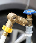Brass Swivel Hose Connector With 180 Degree And 360 Degree Flex, Heavy Duty Anti Kink Adapter For Faucets, Taps, Sinks, Washing Machines And RVs, Rust Proof, Easy Install connected to hose and valve