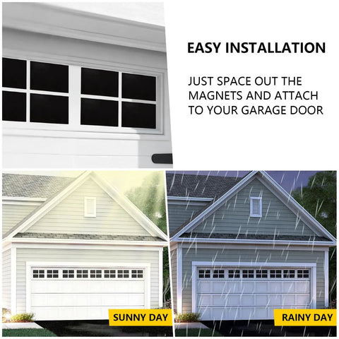 32 Pack Two Car Garage Magnetic Panels Kit With Faux Window Sheets on garage doors in sunny and rainy conditions