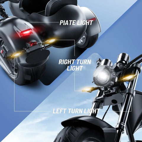 Blazing Fast 4000 Watt Electric Bike With 60 Volt Battery And Badass Removable Sidecar showing plate light and turn signals