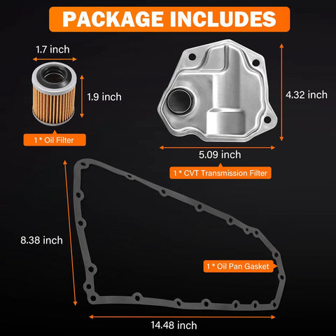 Package includes CVT Transmission Filter Kit With Oil Cooler Filter And Pan Gasket Direct Fit Easy Install For Nissan Altima Rogue Sentra