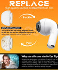 Premium Replacement Ear Tips For Apple AirPods Pro 2nd And 1st Gen White showing installation guide and silicone materials.