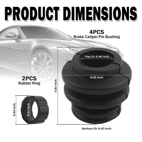 Rubber Caliper Slide Pin Bushing Kit With Seals Dustproof for Jeep Cherokee Lexus NX RX ES Mazda 3 6 size diagram