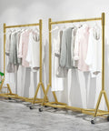 Heavy Duty Industrial Clothes Rack With Wheels Iron Single Pole Display Stand For Bedroom And Laundry, Go-To Gold Coat Hanger