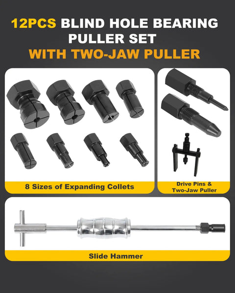 Pro Grade Bicycle Bearing Puller Kit With Two Jawed Extractor And Bearing Press, includes 7 expandable collets and tools