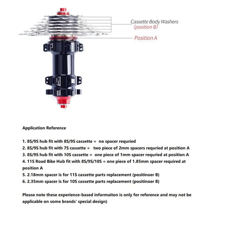 Spacer Washers Kit For Bike Hub And Cassette, MTB And Road Bike Ready, diagram showing cassette body washers positions