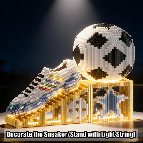 Dope 2026 Soccer Ball Building Block Set With Sport Sneaker And Luminous Crystal Shoe Realistic Mini Soccer Display On Golden Stand STEM Bricks DIY Educational Toy For World Cup Fans Teens And Adults, lit display