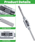 Adjustable Tap Wrench Handle for 3mm to 12mm tap sizes, 7.6 inch length, durable metal tool with beefy ergonomic grip featured