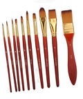 Watch Cleaning Brush Set With Red Wooden Handles And Heads, 10 Sizes, for Precision Movement Maintenance Displayed in a Row