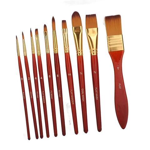 Watch Cleaning Brush Set With Red Wooden Handles And Heads, 10 Sizes, for Precision Movement Maintenance Displayed in a Row