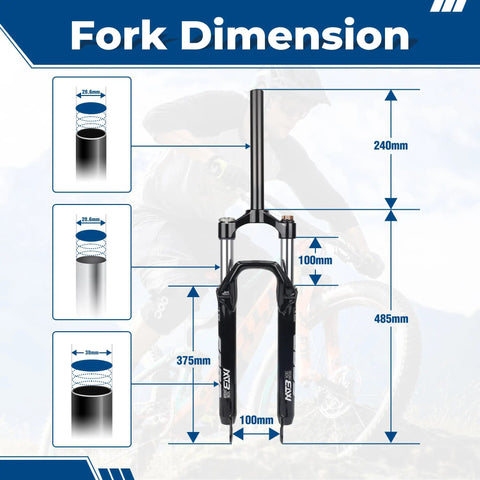 Dimensions of Lightweight Aluminum Front Fork For Mountain Bikes With Air Suspension 26 Inch One And One Eighth Straight Threadless Steerer