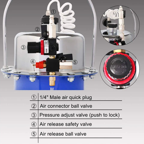 Pneumatic Brake Bleeder Kit With Master Cylinder Adapters For Clutch Fluid Bleeding, Pro Grade Oil Change System
