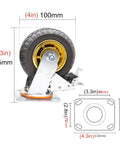Heavy Duty Rubber Swivel Casters With Zero Drag Brakes Dang Smooth Rolling Industrial Platform Wheels, 100mm diameter with sealed ball bearing.