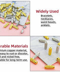 50 Pcs Brass Screw Twist Clasps For Jewelry Making Kit in white and gold, shows widely used for bracelets and durable material note.