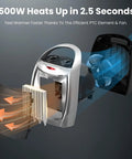 1500W Portable Ceramic Space Heater For Indoor Use With 3 Modes Thermostat Adjustable showing heating elements and fan.