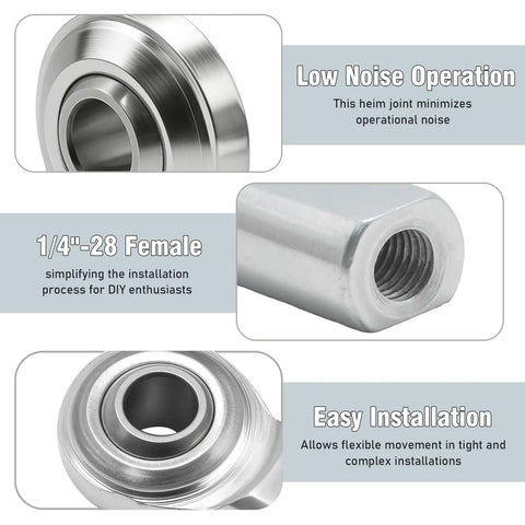 CF4 1/4 Inch Bore Rod End Bearing 1/4-28 Female Thread Right Hand Heim Joint With Jam Nuts 2 Pack Heavy Duty Precision Machined Low Friction Ideal For Hydraulic Cylinders And Industrial Machinery showing 1/4-28 female thread