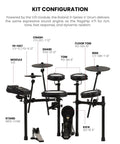 TD313 V-Drums Electronic Drum Kit Bundle With Audio Cable, Drumsticks, Drumstick Bag, And Polishing Cloth low-noise setup front view