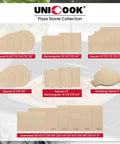Durable Cordierite Pizza Stone For Oven And Grill 12 Inch Square Bake Stone For Extra Crispy Pizza And Bread With Dough Scraper Thermal Shock Resistant Up To 1450 Degrees Fahrenheit, assorted sizes displayed