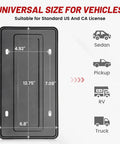 Stainless Steel License Plate Frame Holder No Obstruction For 6x12 Inch Car Tags Fits SUV Truck Trailer Front Or Rear Bumper With Screw Accessories Built Tough Bracket shown with dimensions