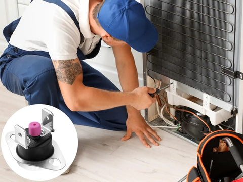 Installation of rollout furnace limit switch 47 22861 01 L350 2 pack SPST bimetal temperature control by technician.