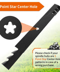 42 Inch Mower Blades For Lawn Tractors Gator Mulching Blades Compatible With Craftsman Husqvarna Poulan Riding Mowers Replace 127843 134149 138971 2 Pack Beefed Up Heavy Duty Performance For A Cleaner Deeper Cut showing 5-point star center hole