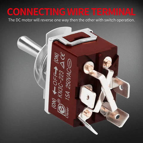Waterproof 12V DPDT Reverse Polarity Toggle Switch Momentary On Off On 3 Position 4 Pin 30A DC Motor Control For RV Power Jack Replacement Heavy Duty 4 Pin Wired 1 Piece close-up of terminals