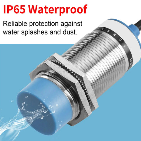 Capacitive Proximity Sensor M30 Non Shield Type NPN Normally Closed 3 Wire Output 10 To 30V DC Detects Dielectrics With Adjustable Sensing Range 0 To 18mm And 20mm Typical Blue in waterproof design.