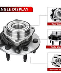 4WD Front Wheel Hub And Bearing Assembly Compatible With Cadillac Escalade EXT, Chevy Avalanche 1500, Express 2500, 6 Lug, top, side, bottom views