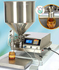 Bang For Your Buck Pneumatic Liquid Filling Machine with stainless steel hopper filling a jar of honey.