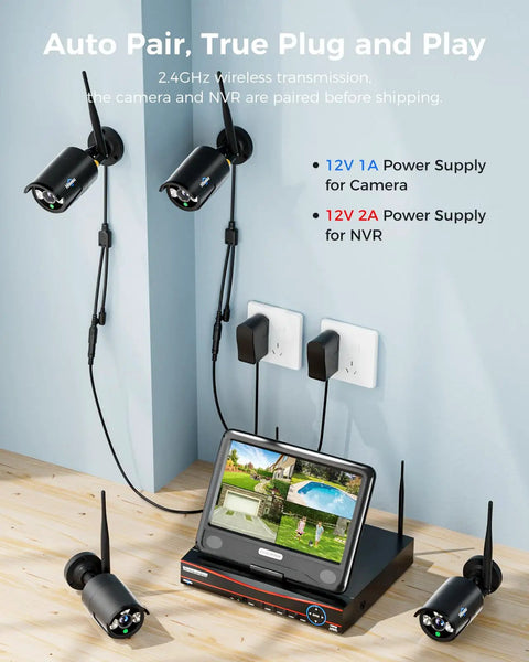 Home Security Camera System With 4 Outdoor 5MP Cameras 16 Channel NVR And 10.1 Inch LCD Monitor Plug In Power setup display