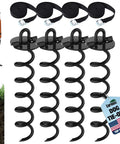 Four Piece Spiral Stakes Beefy Heavy Duty Ice Screw Anchors For Trampolines Tents Tarps Canopies Car Ports And Dog Tie Outs Plus Bonus Tie Down Straps Black