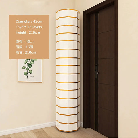 Multi Tier Octagonal Metal Shoe Rack With Smooth Lazy Susan Spin For Entryway And Closet Heavy Duty Steel Frame Big Time Sneaker Storage No Sweat Setup Always Ready in a corner with dimensions 43cm diameter, 210cm height.