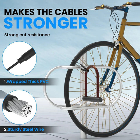 PVC Coated Stainless Steel Braided Wire Rope Lanyard With End Loops 3mm Diameter 5.9 Inch Length 6 Pack securing bike to lock