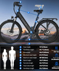 High Power 1000W Peak Electric Bike For Adults With 22 MPH Top Speed And 60 Mile Range 26 Inch Commuter E Bike frame dimensions