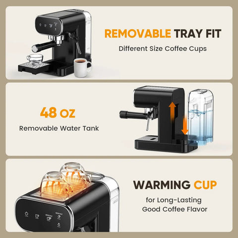 Espresso Machine With 20 Bar Pressure And Touchscreen Control For Home Use Fast Heat Up Coffee Maker With Steam Milk Frother